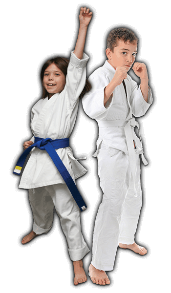 Martial Arts Lessons for Kids in Amarillo TX - Happy Blue Belt Girl and Focused Boy Banner